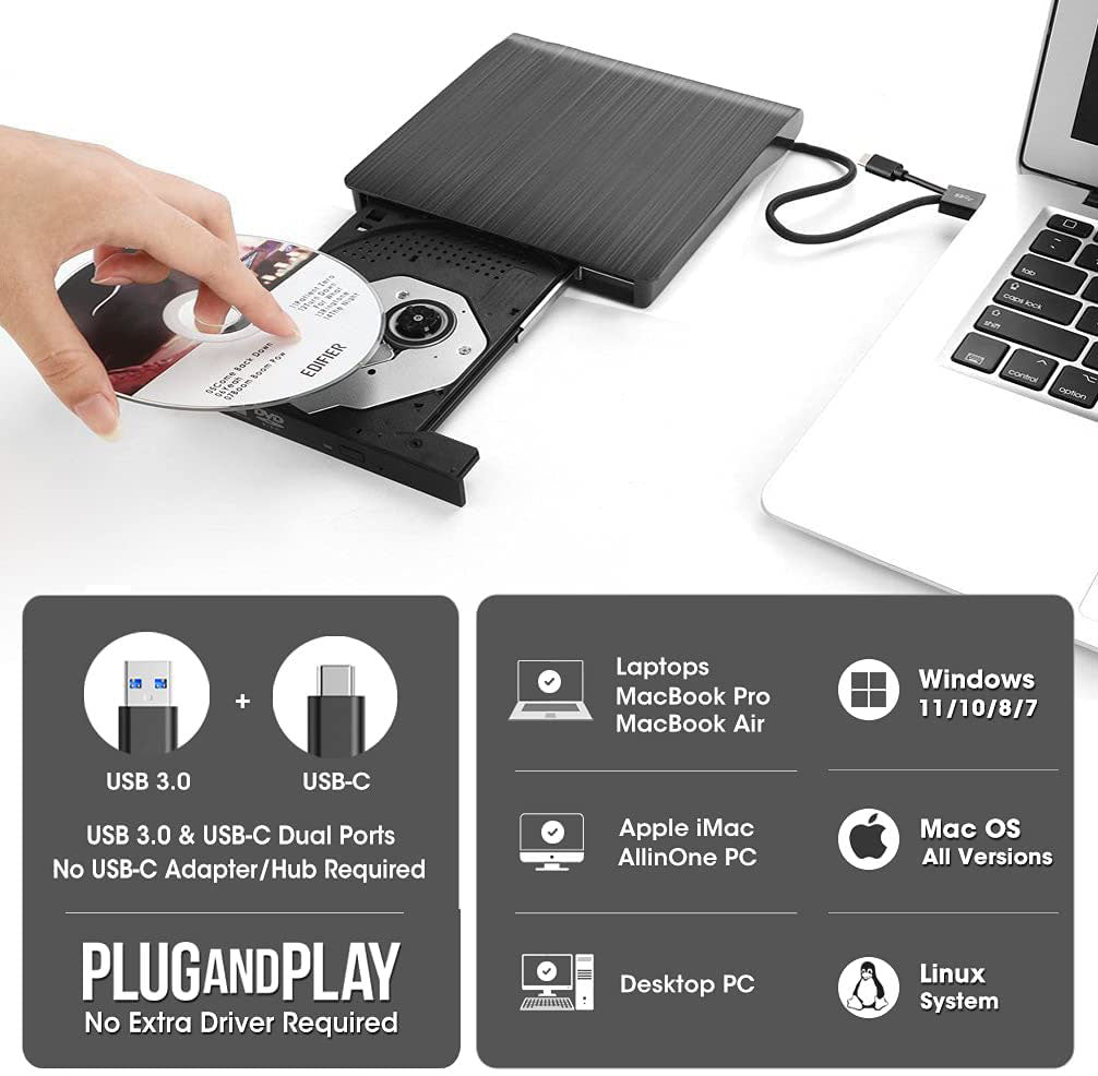 High-Speed USB 3.0 Type C External DVD Drive New CD