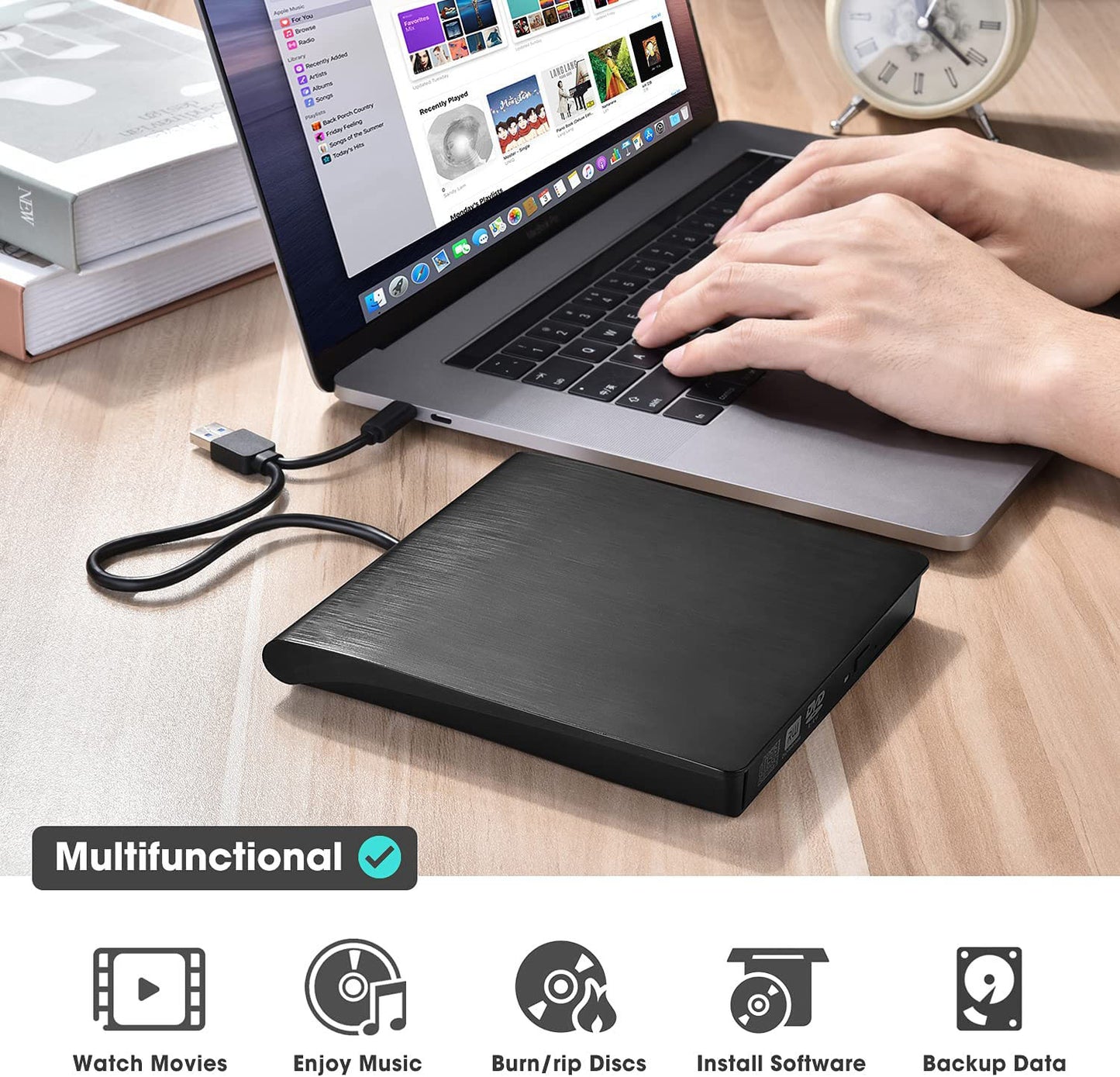 High-Speed USB 3.0 Type C External DVD Drive New CD