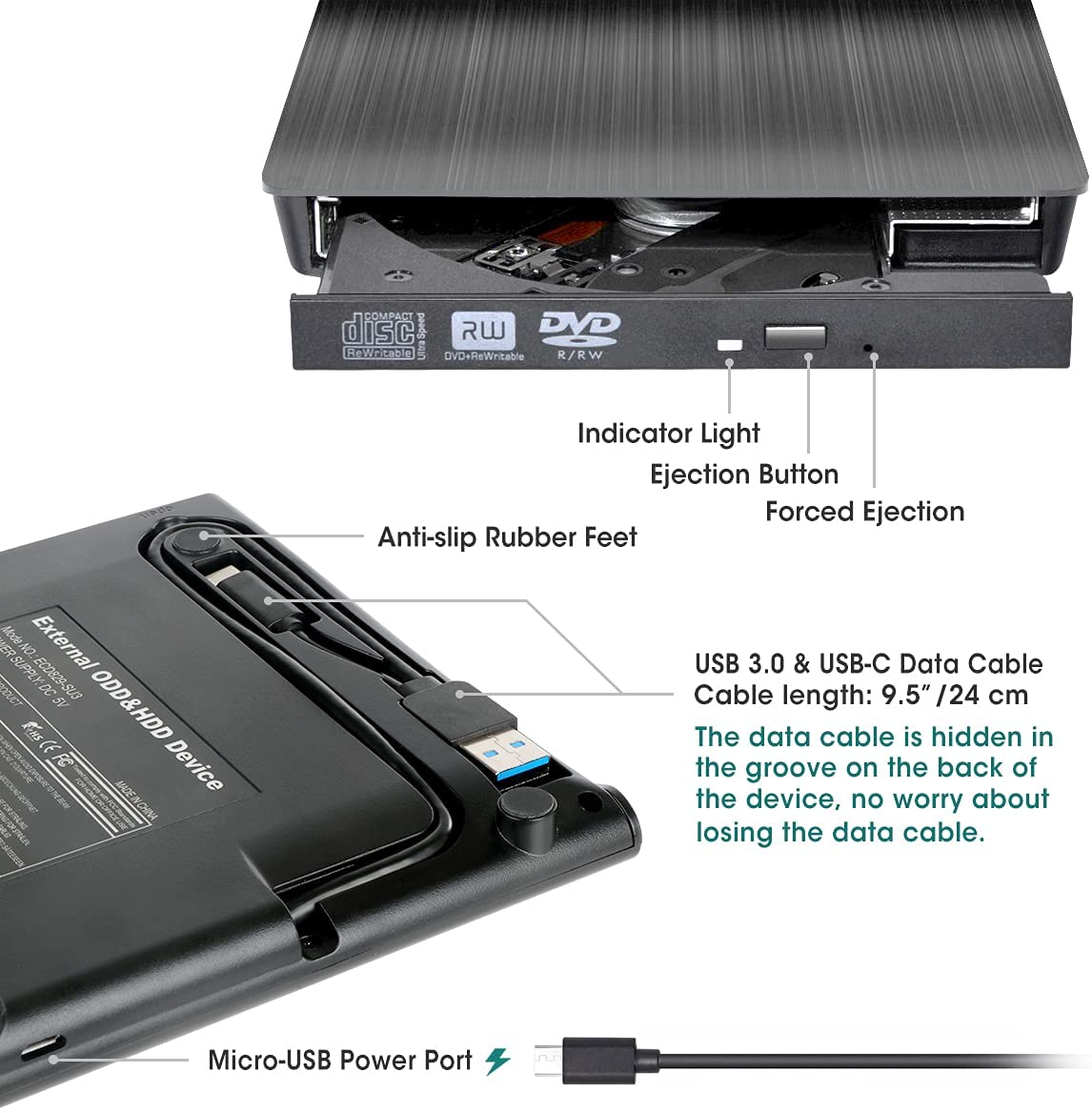 High-Speed USB 3.0 Type C External DVD Drive New CD
