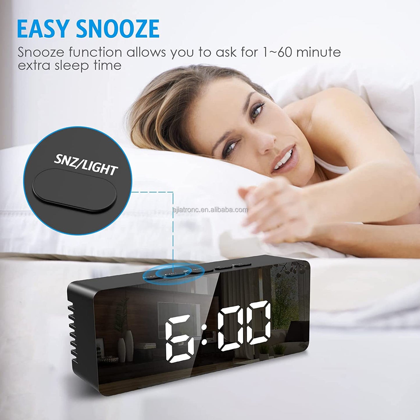 USB Cable Battery Operate Digital LED Mirror Alarm Clock Electronic