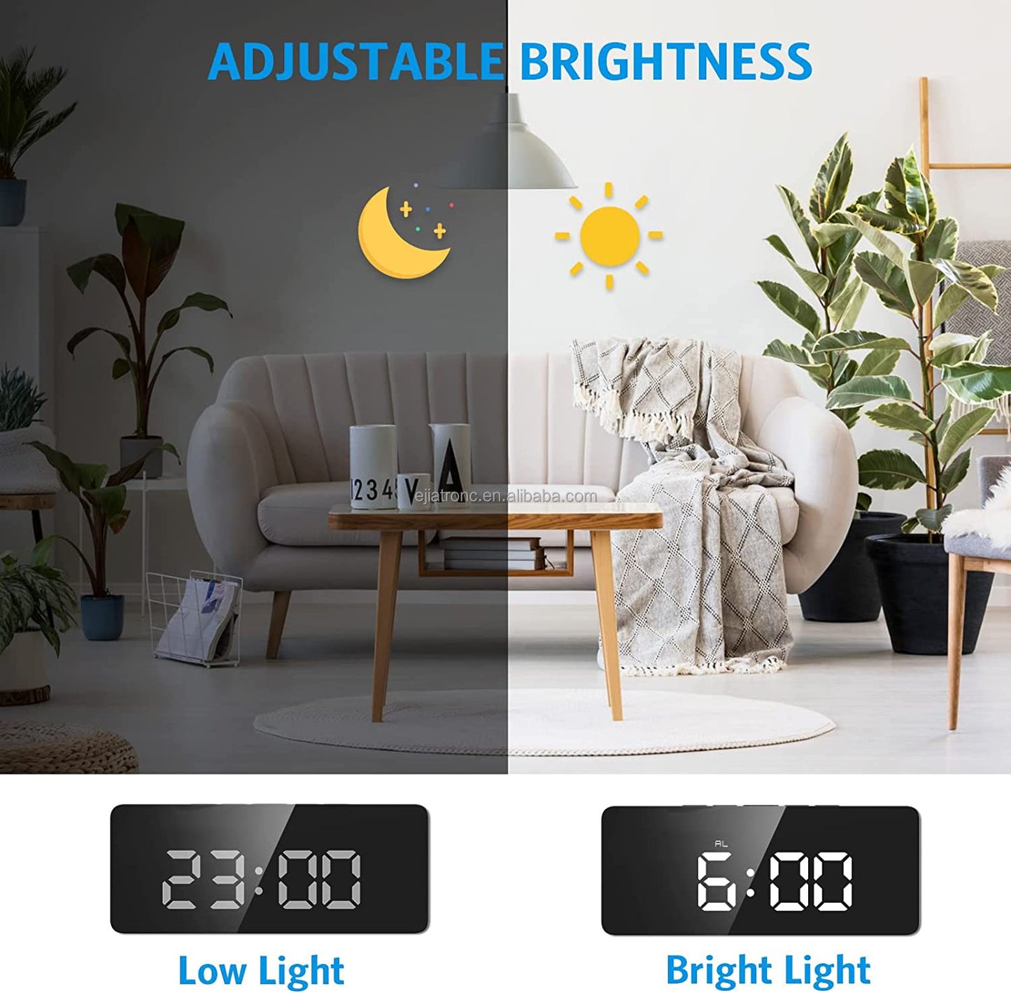 USB Cable Battery Operate Digital LED Mirror Alarm Clock Electronic